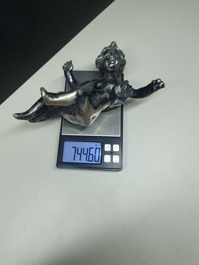 Antique/Vintage Heavy Cast Cherub Putto Mount  Silvered Brass/Bronze Decorative Salvage