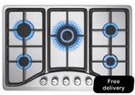 Stainless Steel Gas Hob 5 burners 76 X 50cm Natural Gas/Propane Gas