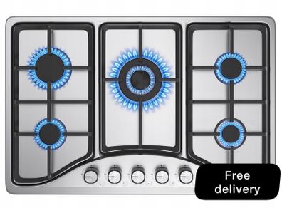 Stainless Steel Gas Hob 5 burners 76 X 50cm Natural Gas/Propane Gas