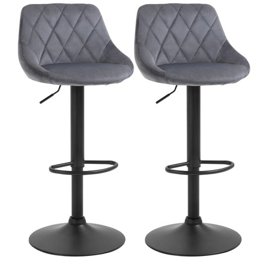 2-Pack Bar Stools, Height-Adjustable Bar Chair with Backrest, Velvet-Look, Metal Frame, Footrest, Swivel, Dark Gray