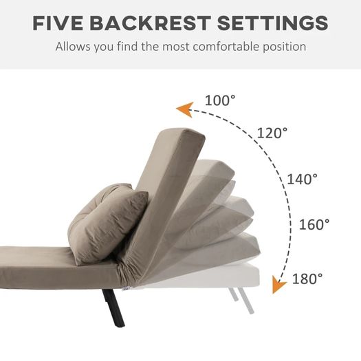 Sleeper Chair, Guest Bed, Adjustable Backrest, up to 120 kg, Steel Frame, 63x73x81cm, Light Brown
