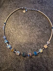 Coeur de Lion GeoCUBE Necklace- Beautiful Blue & Gold