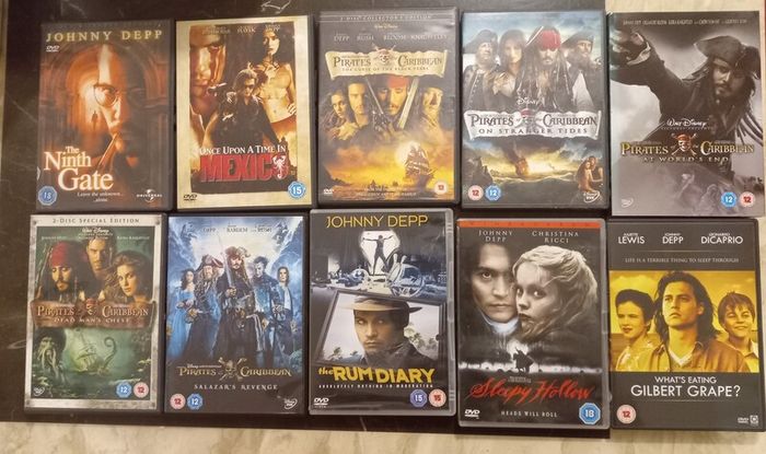 Johnny Depp Dvd Collection Pirates of the Caribbean Edward Scissorhands Blow Rum Diary Etc.