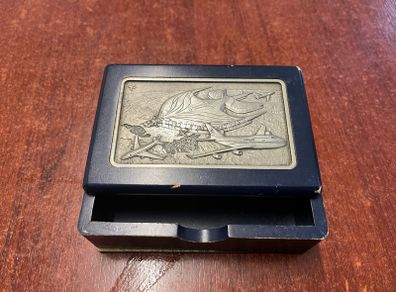 Vintage airline-themed trinket box memorabilia