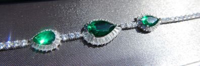 Vintage Sterling Silver 925 Emerald Green Bracelet   Emerald Wedding Bracelets Art Deco Jewelry L-7,5   9,80g