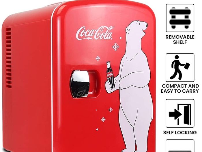4L Mini Fridge 6 Can Portable Cooler/Warmer, Compact Personal Refrigerator for Snacks Drinks Skincare,12V and AC Cords,Accessory for Kids Bedroom Home Office Travel Car,Coke,Polar Bear (FREE SHIPPING)