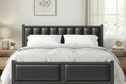 Double Bed Frame with Upholstered Headboard, 4ft6 Metal Beds with Heavy Duty Steel Slats Support Platform, Black Double Bed with Storage