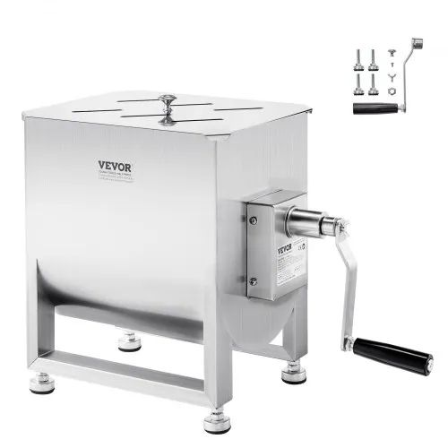 Manual Meat Mixer, 30L Fixed Tank Meat Processing Equipment(Mixing Max 30LBS for Meat), Stainless Steel Meat Mixer, Sausage Mixer Machine with Lid Handle Gear Reducer, Ground Beef Hand Mixer