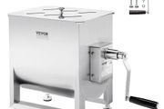 Manual Meat Mixer, 30L Fixed Tank Meat Processing Equipment(Mixing Max 30LBS for Meat), Stainless Steel Meat Mixer, Sausage Mixer Machine with Lid Handle Gear Reducer, Ground Beef Hand Mixer