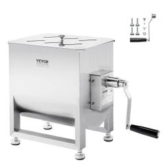 Manual Meat Mixer, 30L Fixed Tank Meat Processing Equipment(Mixing Max 30LBS for Meat), Stainless Steel Meat Mixer, Sausage Mixer Machine with Lid Handle Gear Reducer, Ground Beef Hand Mixer