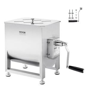 Manual Meat Mixer, 30L Fixed Tank Meat Processing Equipment(Mixing Max 30LBS for Meat), Stainless Steel Meat Mixer, Sausage Mixer Machine with Lid Handle Gear Reducer, Ground Beef Hand Mixer
