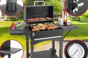 BBQ Barbecue Grill Outdoor Compact Smoker Barbeque Charcoal BBQ Grill Smoker with Side Shelves Temperature Gauge, Warming Rack, and Air Vents for Camping and Garden