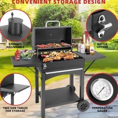 BBQ Barbecue Grill Outdoor Compact Smoker Barbeque Charcoal BBQ Grill Smoker with Side Shelves Temperature Gauge, Warming Rack, and Air Vents for Camping and Garden
