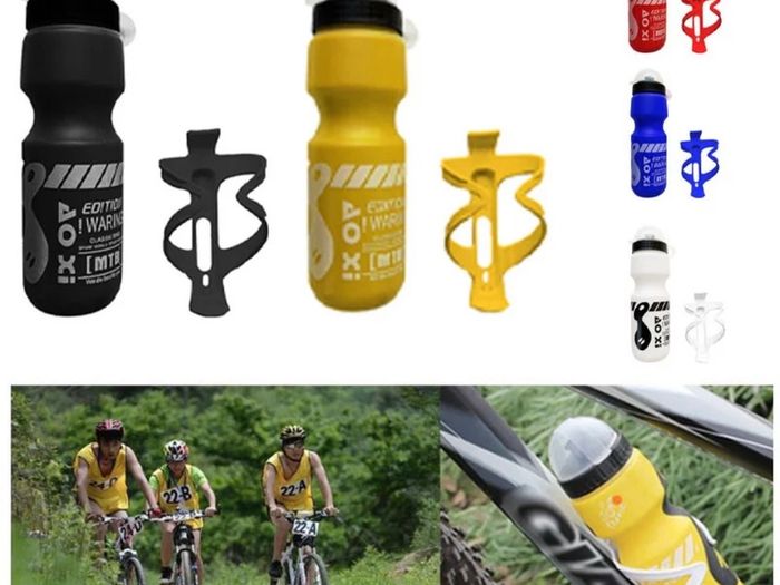 750ML Mountain Bike Bicycle Cycling Water Drink Bottle + Holder + 2 screws Cage Outdoor Sports Plastic Portable Bottle Drinkware