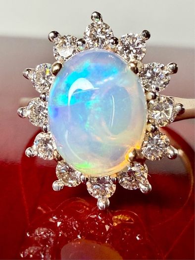 Diamond Ethiopian Opal & Lab-Grown Diamond Ring