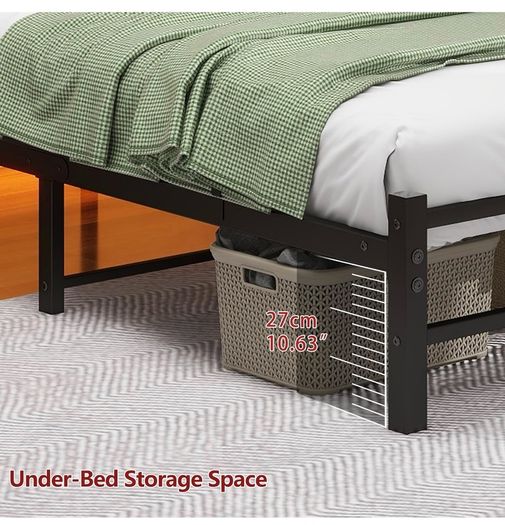 Double Bed Frame with Charging Station,LED Headboard,Black Modern Geometric Headboard Metal Platform Bed Frame for bedroom,Under Bed Storage Space,No Box Spring Needed,Easy Assembly