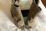 Tan open toe suede ankle boots