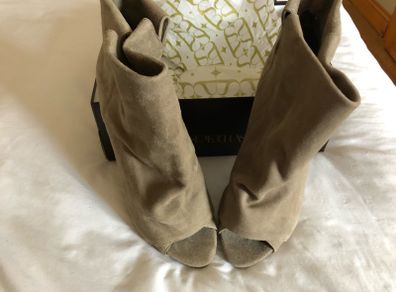 Tan open toe suede ankle boots