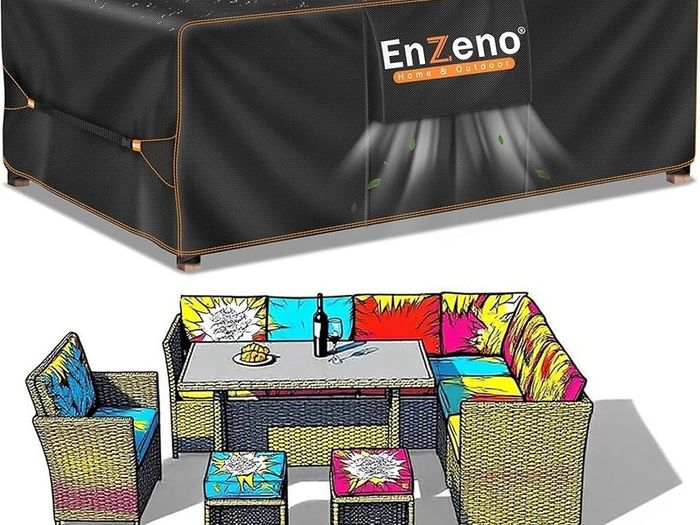 Outdoor Garden Furniture Covers Waterproof with Air Vent, Patio Table and Chair Set Cover, Heavy Duty Oxford Fabric 200X160X74cm