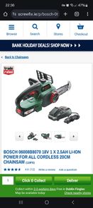 bosch chainsaw 18v + 1 extra 4amp battery