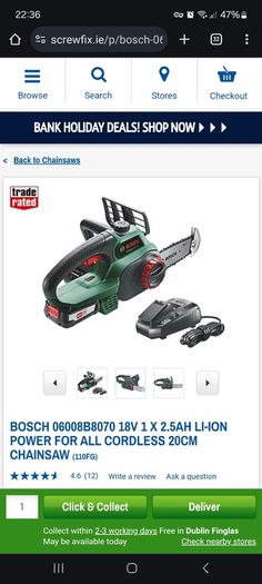 bosch chainsaw 18v + 1 extra 4amp battery