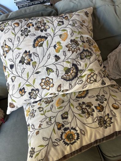 Vintage  ikea discontinued ALVINE LOV Pair of Embroidered large feather cushions. Hardly used.
