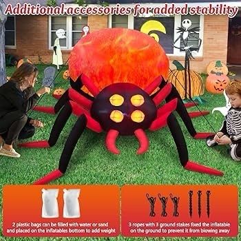 SEASONAL SALE 8 FT Giant Halloween Inflatable Spider Outdoor Decoration with Rotating LED Flame Light, Blow up Inflatables Outdoor Holiday Yard Decorations for Garden Lawn Roof Halloween Decor
