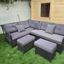 Rattan garden corner sofa with rattan gas firepit table Image 2