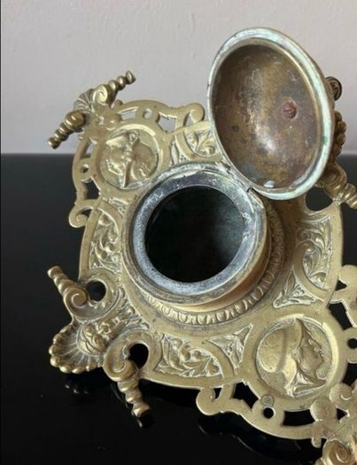 Vintage brass inkwell