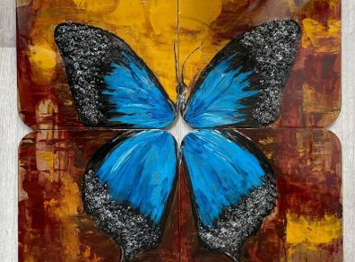 Art raising on the glass , hand made, "Baterfly", size 60x 60cm.