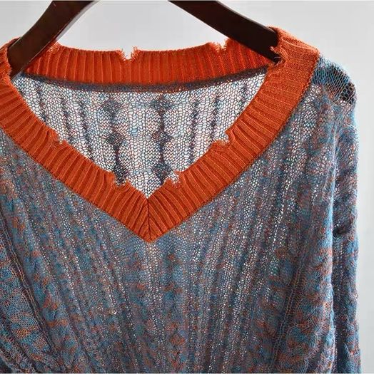 Designer Style Distressed Knit Sweater