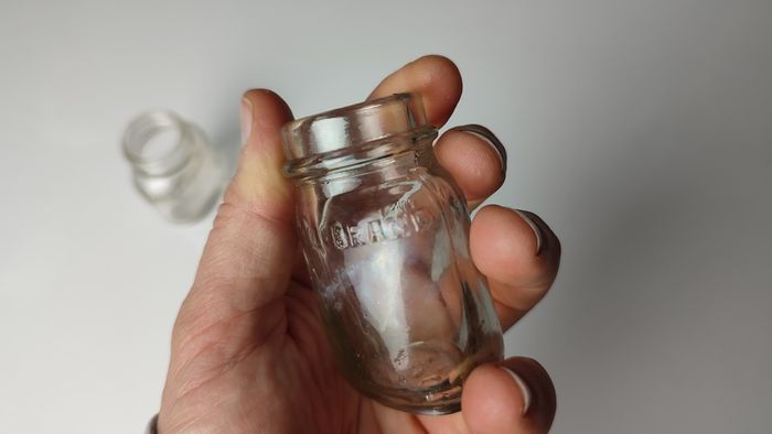 386 - Set of 2 Vintage Collectible Decorative Clear Glass Maclean Brand Stomach Powder Bottles