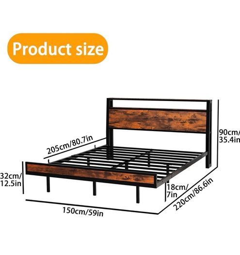 Floating Bed Frame King Size with Charging Station and LED Lights