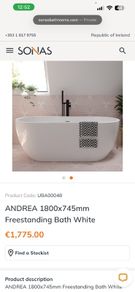 Brand New Sonas Andrea Freestanding Bath