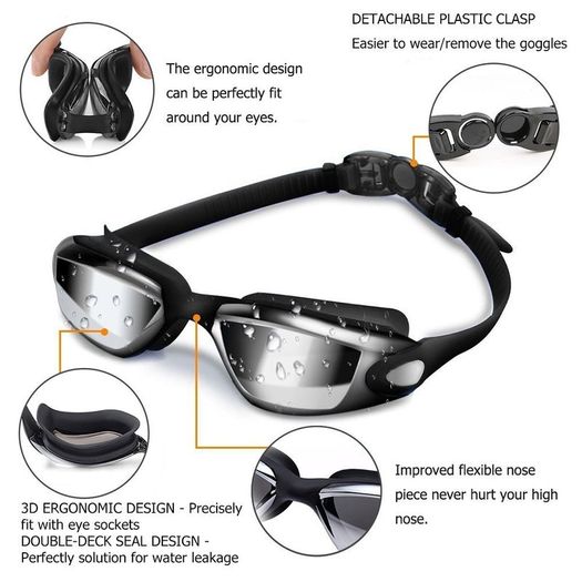 Swimming Goggles Adult Mens Children - Mirror Swim Goggles Anti Fog with UV Protection No Leaking with Nose Clip and Earplugs, Designed for Mens Womens Kids