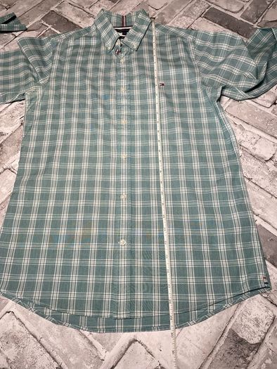 Tommy Hilfiger 80's 2 Ply Mens Green Check Long Sleeve Shirt Size Small