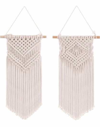 2pcs Macrame Wall Hanging Handmade Woven Tapestry, Boho Wall Decor Art Home Decoration (25cm W x 42cm L)