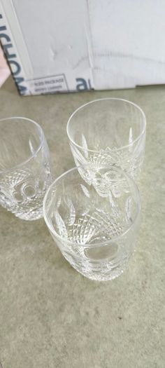 Rare find Waterford Colleen Tumblers: Vintage Cut Crystal Whiskey Narrow Glasses, 9 cm 3 in total each is 40.00 euro.