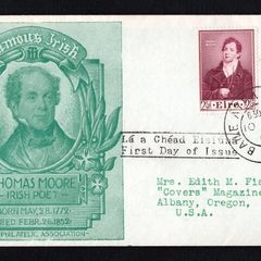 1952 Ireland Centenary of the Death of Thomas Moore (Poet & Musician) Commemorative Stamps Illustrated Addressed First Day Cover (FDC) with Baile Atha Cliath (Dublin)