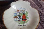 Vintage French Basque Porcelain Shell Trinket Dish - Ascain Folklore - Mint Condition