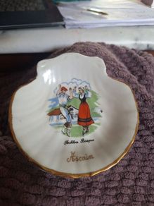 Vintage French Basque Porcelain Shell Trinket Dish - Ascain Folklore - Mint Condition