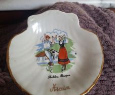 Vintage French Basque Porcelain Shell Trinket Dish - Ascain Folklore - Mint Condition