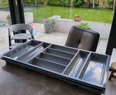 Kitchen Cutlery Drawer Organiser Tray. Grey. x 3
