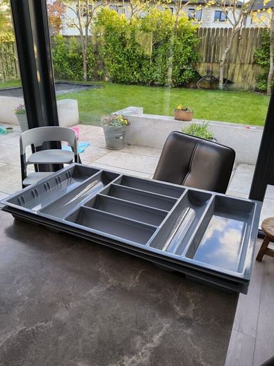 Kitchen Cutlery Drawer Organiser Tray. Grey. x 3