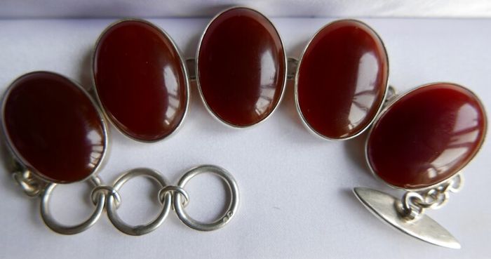 Vintage Sterling Silver 925 Carnelian Link Bracelet with Toggle Clasp L-8,5"  51,28g