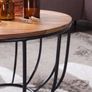 Rustic Solid Wood Coffee Table with Metal Base 60cm Round Image 5