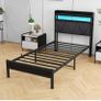 Single Bed Frame with LED Lights Storage Upholstered Headboard and Charging Station Image 5