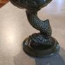 Stunning Vtg Olive Green Glaze Porcelain -Koi Fish Shell Pedestal Bon Bon Dish Image 7