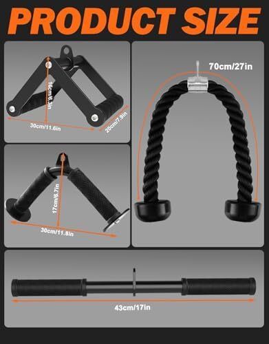Cable Machine Attachment Set, Lat Pulldown Attachments for Home Gym Equipment, Tricep Pull Down Attachment for Home Gym Accessories, Lat Pull Down Bar and Tricep Rope Cable Attachment
