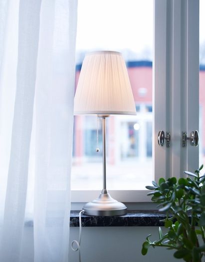IKEA ARSTID Table lamp, nickel-plated/white